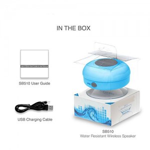 HD Water Resistant Bluetooth 3.0 Shower Speaker, Handsfree Portable Speakerphone with Built-in Mic, 6hrs of playtime, Control Buttons and Dedicated Suction Cup (Blue)