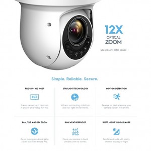 Amcrest 1080P Outdoor PTZ POE + IP Camera Pan Tilt Zoom (Optical 12x Motorized) ProHD POE+ Camera Security Speed Dome, Starvis Sensor, 328ft Night Vision, POE+ (802.3at) - IP66, 2MP, IP2M-853EW